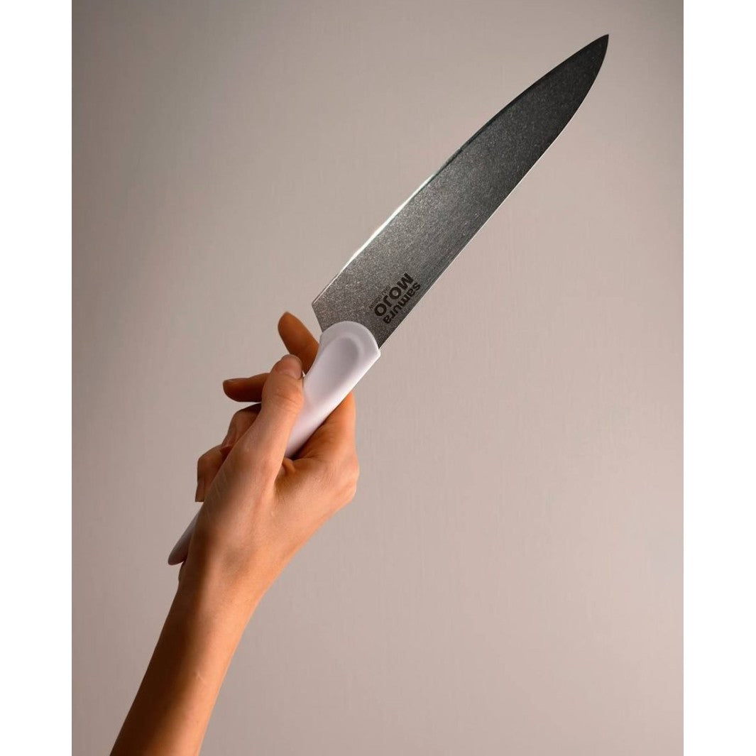 Samura MOJO Knife Block Set 6Pcs White: Paring, Utility, Fillet, Bread, Chef's Knives, Grey Brush Block - Kitchenly