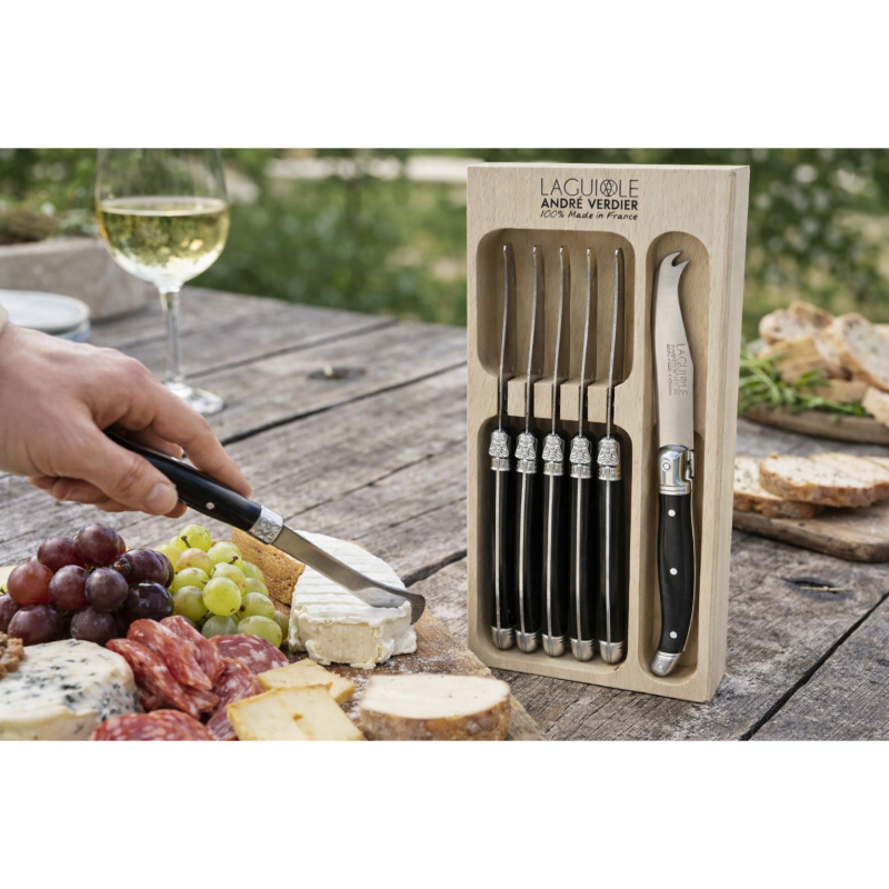 André Verdier Laguiole Debutant Black Small Cheese Knife - 6 Piece