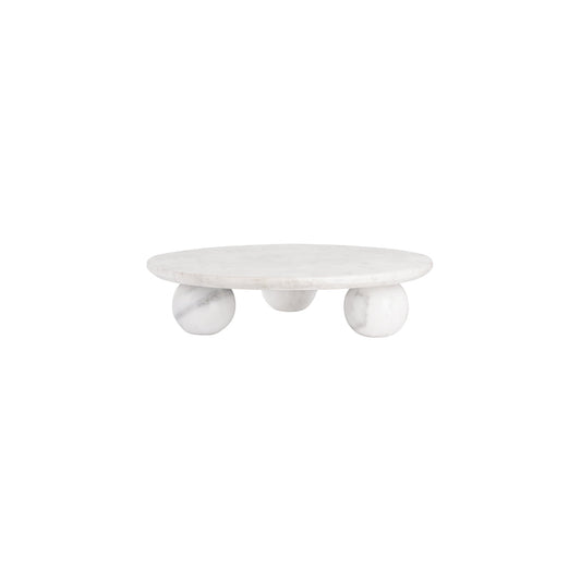 Chef Inox Serve White Marble Round Board with Large Round Feet 350x85mm