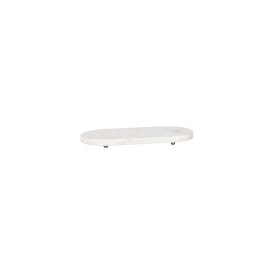 Chef Inox Serve White Marble Oval Board with Small Metal Feet 365x170mm (Box of 2)