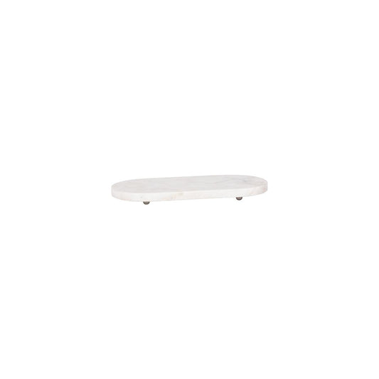 Chef Inox Serve White Marble Oval Board with Small Metal Feet 365x170mm (Box of 2) - Kitchenly