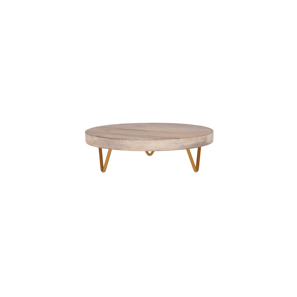 Chef Inox Serve Whitewash Mangowood Round Display Stand Metal Legs 300x90mm (Box of 4) - Kitchenly