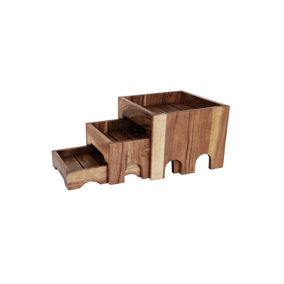 Chef Inox Serve Natural Acacia 3-Tier Nesting Buffet Riser Set - Kitchenly