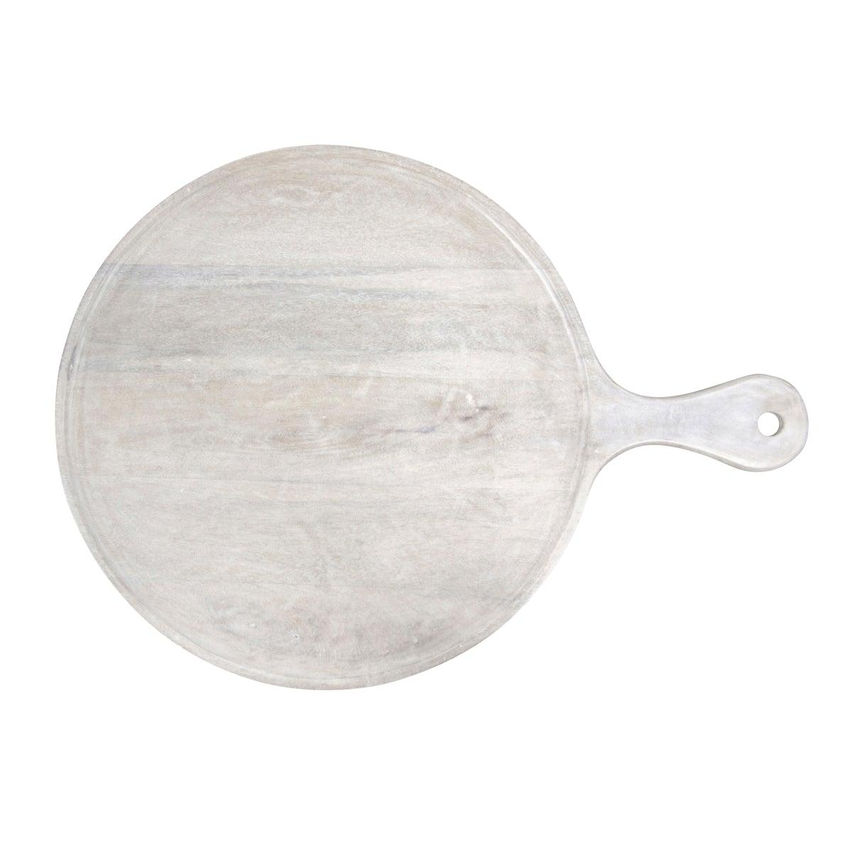 Chef Inox Mangowood Round Serving Board with Handle White 570x20mm - Kitchenly