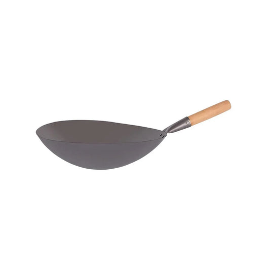 Chef Inox Asian Wok Iron Wood Handle 330mm - Kitchenly