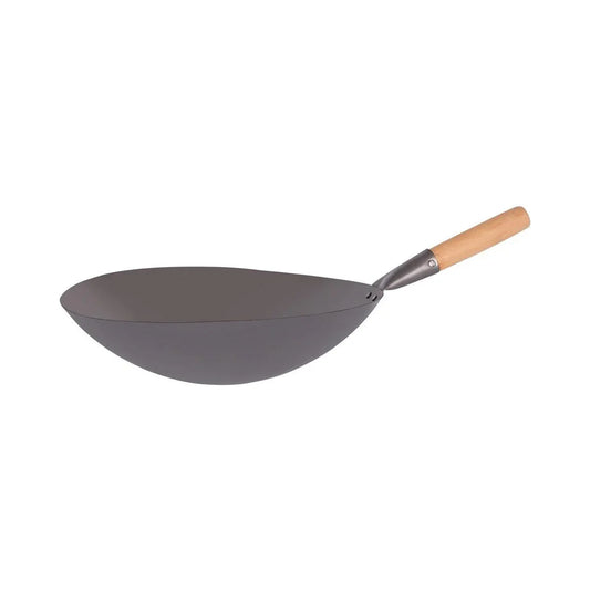 Chef Inox Asian Wok Iron Wood Handle 380mm - Kitchenly