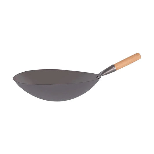 Chef Inox Asian Wok Iron Wood Handle 400mm - Kitchenly