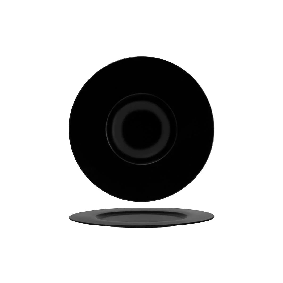 Bonna Notte Black Round Plate Wide Rim 320x32mm (Box of 6) - Kitchenly