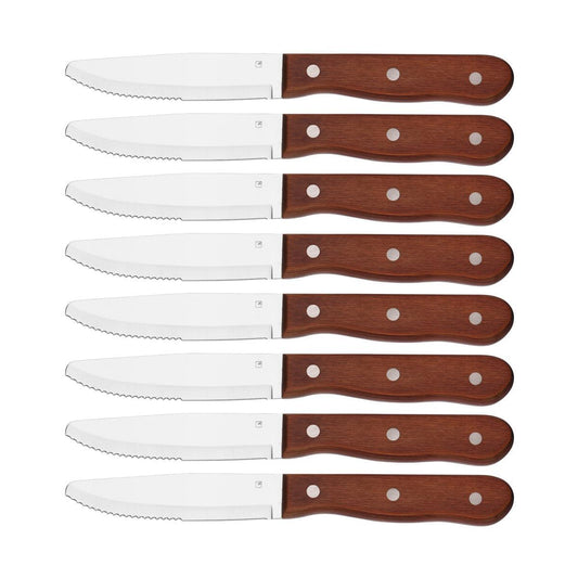 Tablekraft Steak Knive Jumbo Round Tip Pakkawood Set 8pc - Kitchenly