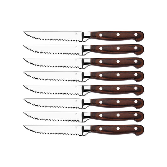 Tablekraft Steak Knive Pakkawood Handle Full Tang Set 8pc - Kitchenly