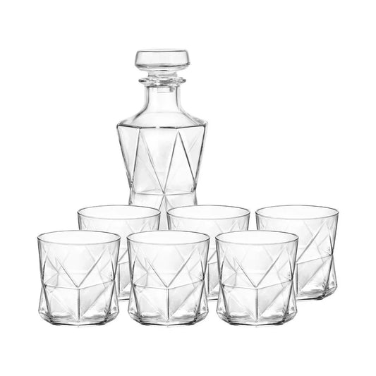 Bormioli Rocco Cassiopea Decanter And Tumbler Set 800ml/330ml 1 x Decanter & 7 x 330ml Tumblers - Kitchenly