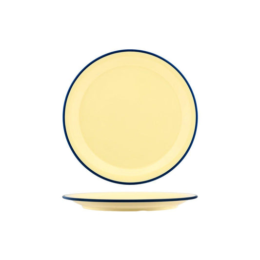 JAB Melamine Vintage Yellow / Blue Rim Round Plate 255mm (Box of 6) - Kitchenly