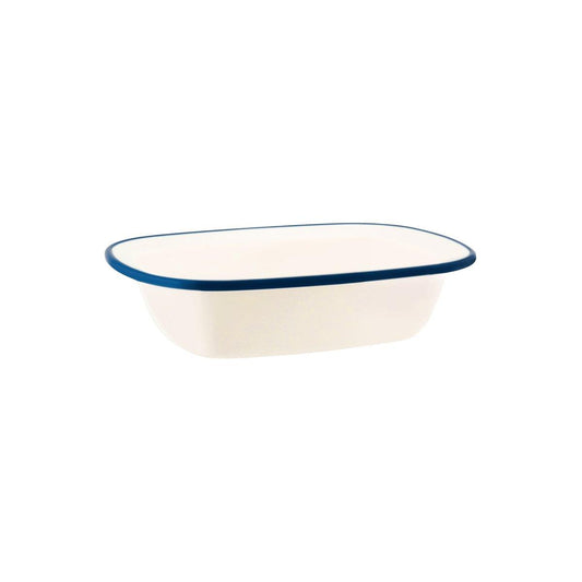 JAB Melamine Vintage Cream/Blue Rim Rectangular Server 200x145x45mm/590ml (Box of 6) - Kitchenly