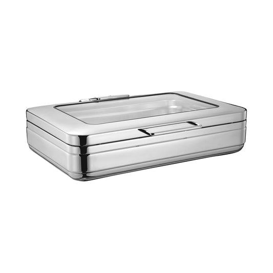 Chef Inox Induction Chafer Rectangular Stainless Steel 1/1 Size with Glass Lid