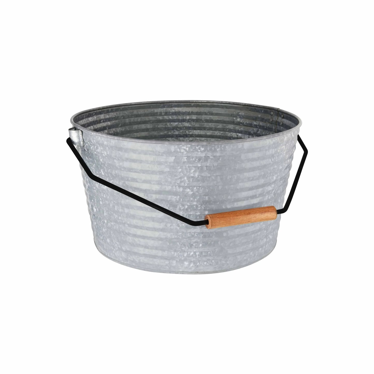 Chef Inox Coney Island Beverage Tub Galvanised with Black & Wood Handle 450x340mm - Kitchenly