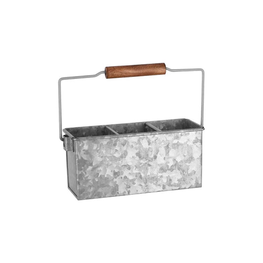 Chef Inox Coney Island 3-Compartment Caddy with Handle Galvanised 250x90x115mm - Kitchenly