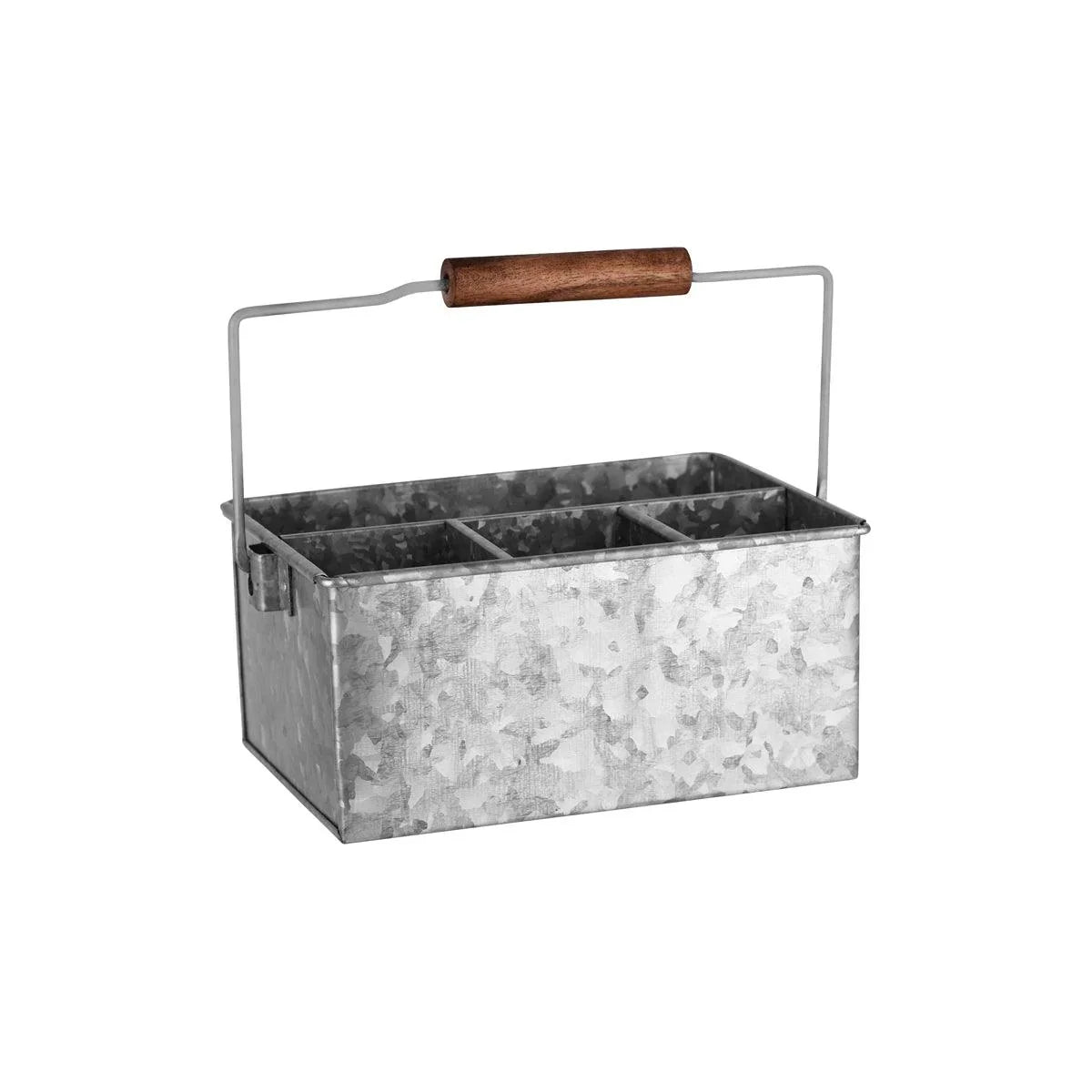 Chef Inox Coney Island 4-Compartment Caddy with Handle Galvanised 250x180x115mm - Kitchenly