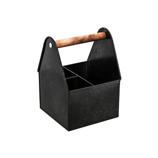 Chef Inox Coney Island 3-Compartment Utensil Caddy with Wood Handle 170x170x230mm - Kitchenly