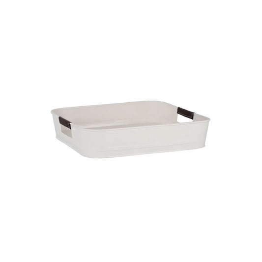 Chef Inox Coney Island Creme Square Tray with Leather Handle 365x365x75mm (Box of 6) - Kitchenly