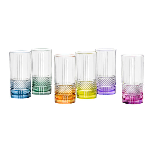 RCR Cristalleria Brillante D.O.F Long Drink 369ml Assorted Colours 6pc Set