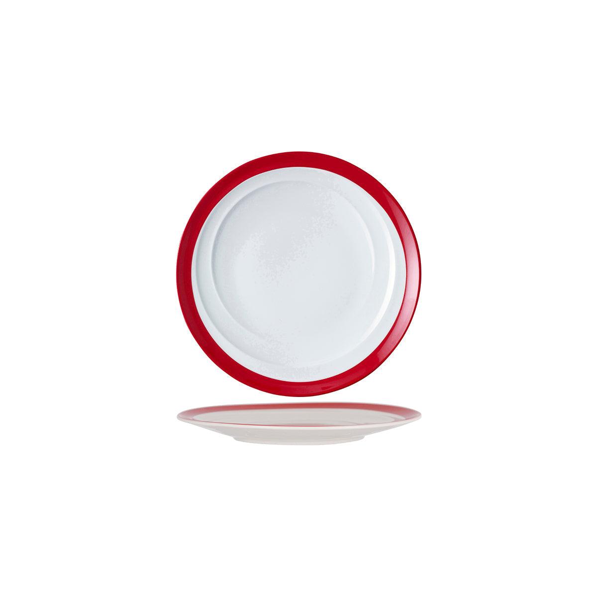 Royal Porcelain Maxadura Resonate Round Plate Coupe 230mm Red Inner Band (Box of 12) - Kitchenly