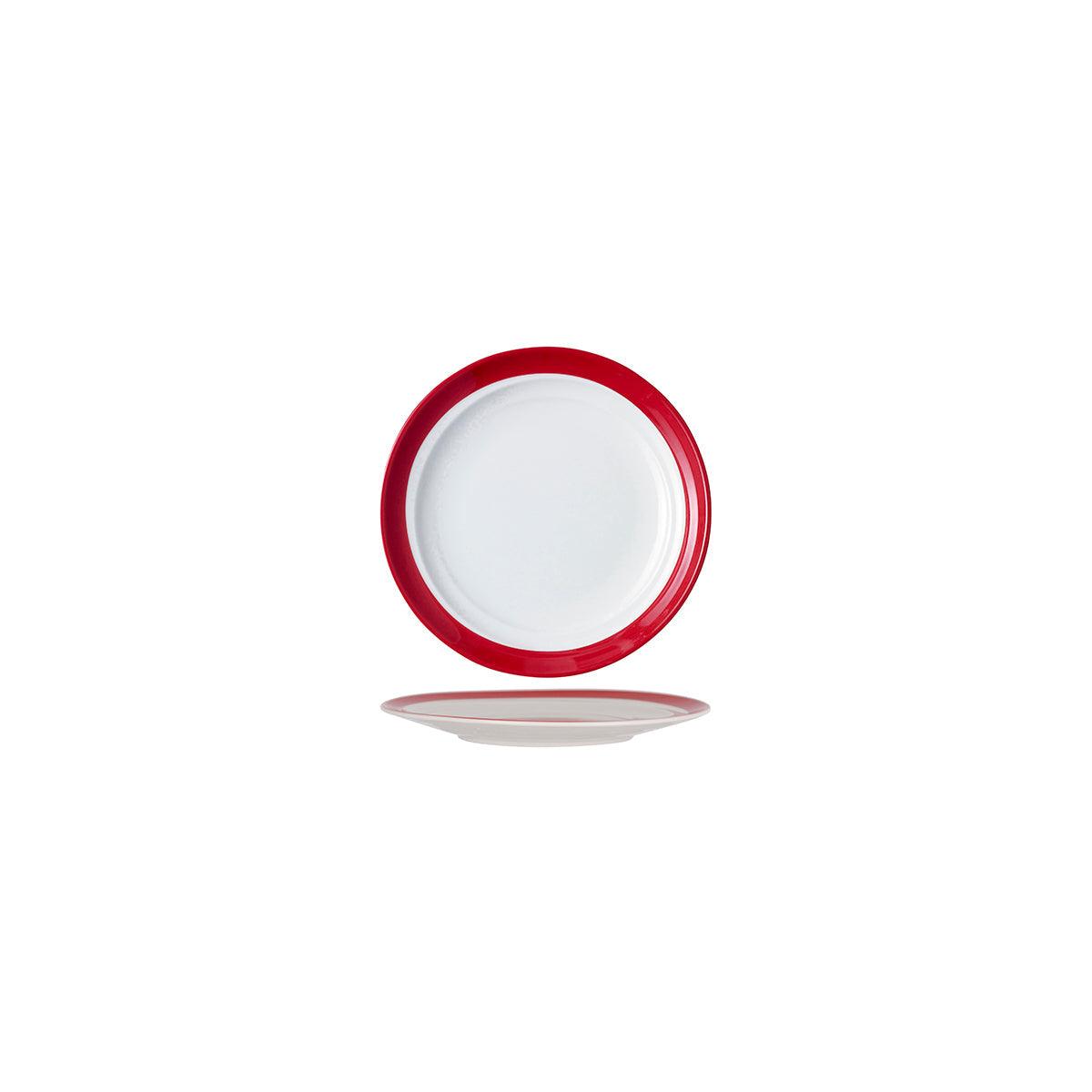 Royal Porcelain Maxadura Resonate Round Plate Coupe 165mm Red Inner Band (Box of 12) - Kitchenly