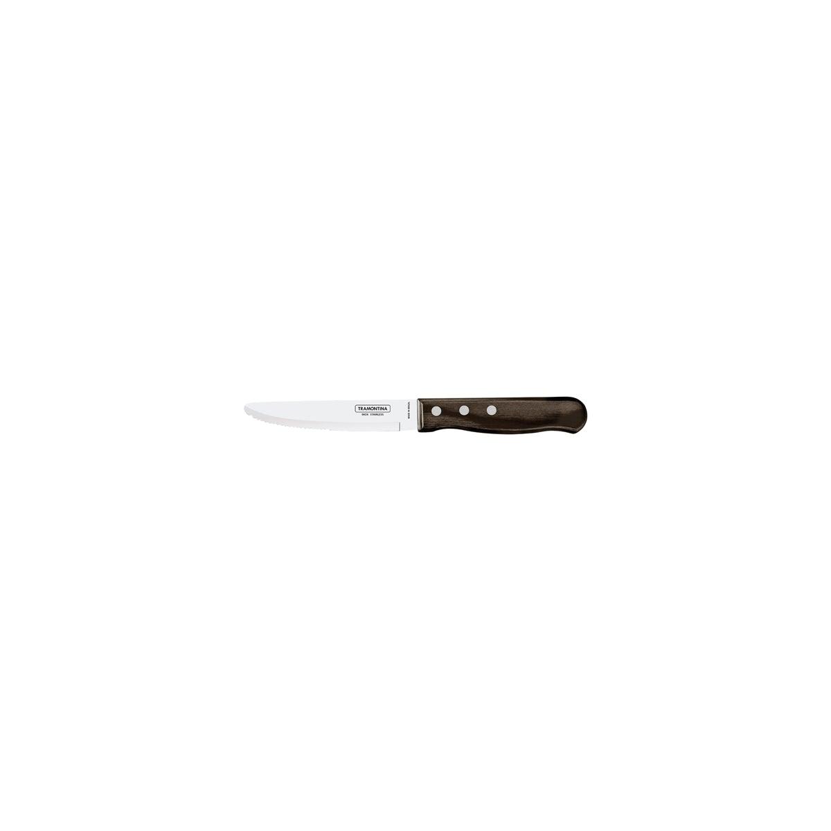 Tramontina Churrasco Steak Knife Serrated Wide Blade with Polywood Handle Brown 152mm (Box of 12) - Kitchenly