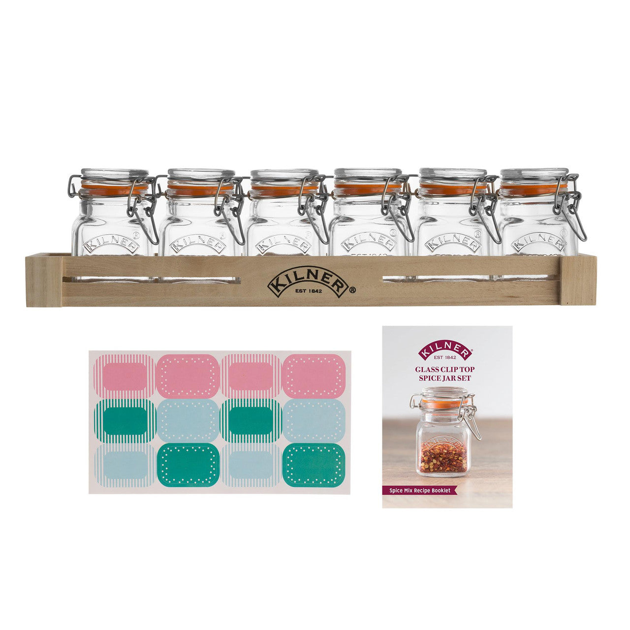 Set of 7 Glass Clip Top Spice Jars, 70ml