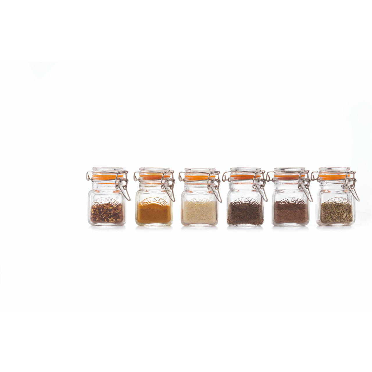 Set of 7 Glass Clip Top Spice Jars, 70ml