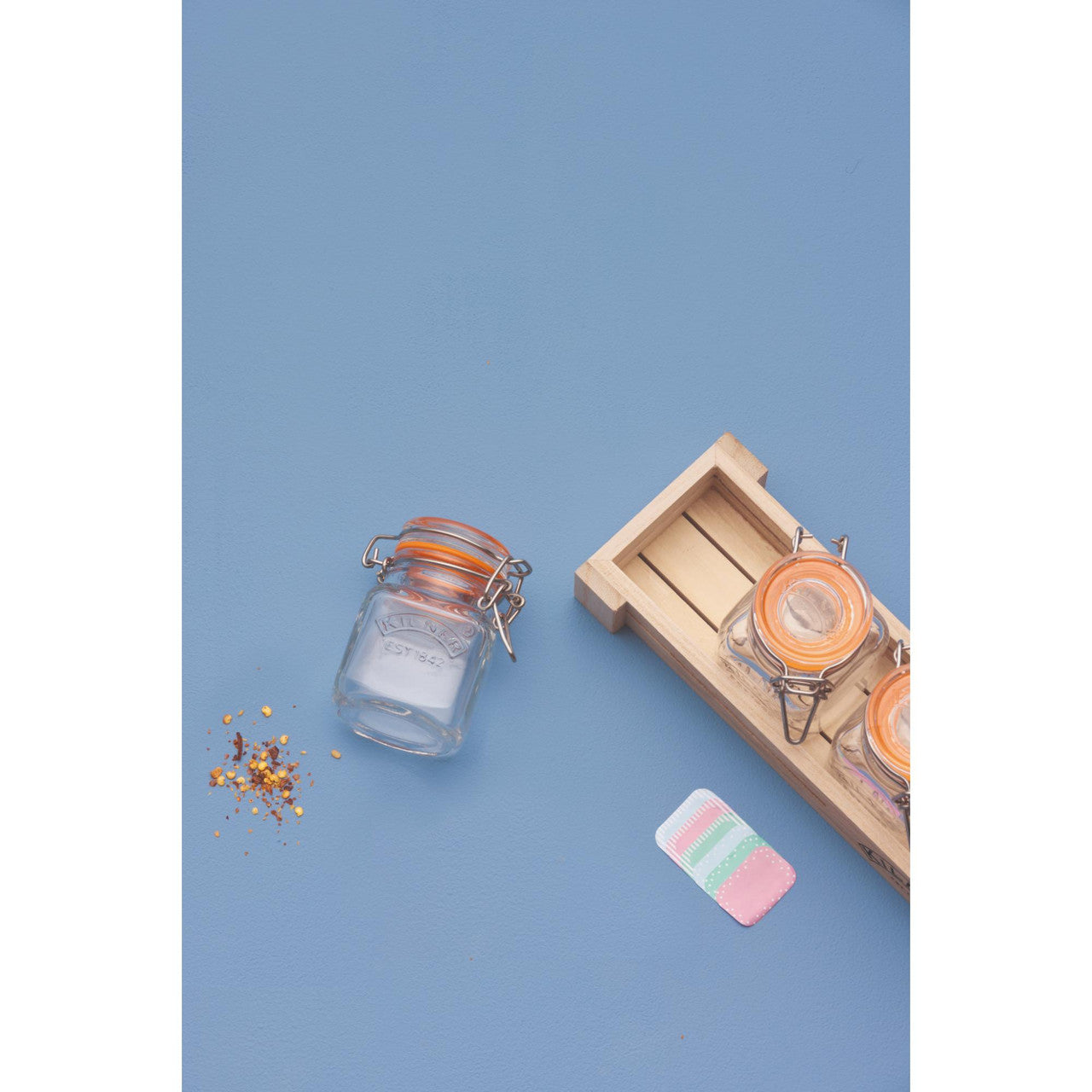 Set of 7 Glass Clip Top Spice Jars, 70ml