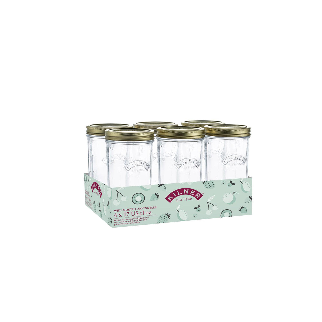 Pack of 6 Wide Mouth Preserve Jars, 500ml
