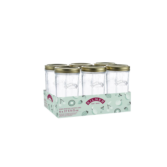 Pack of 6 Wide Mouth Preserve Jars, 500ml