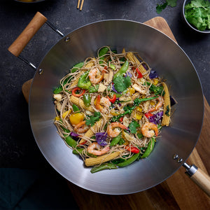 Wok with Wood Long and Helper Handle