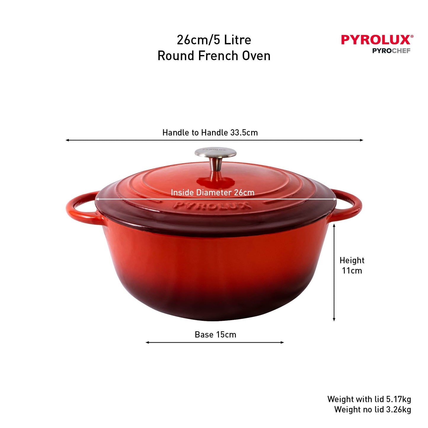Pyrolux PYROCHEF Round French Oven Chilli Red 26cm/5L