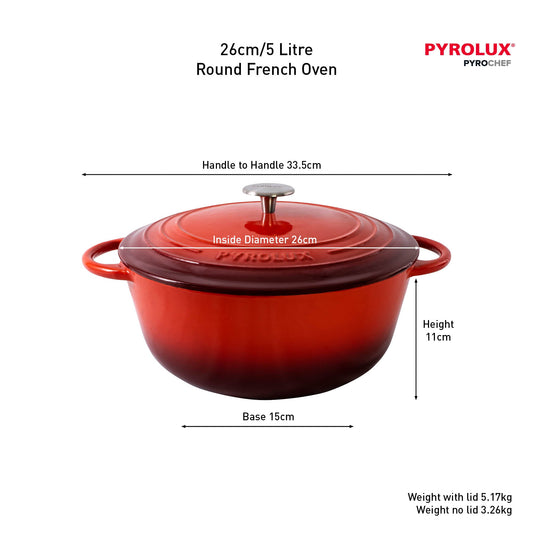 Pyrolux PYROCHEF Round French Oven Chilli Red 26cm/5L