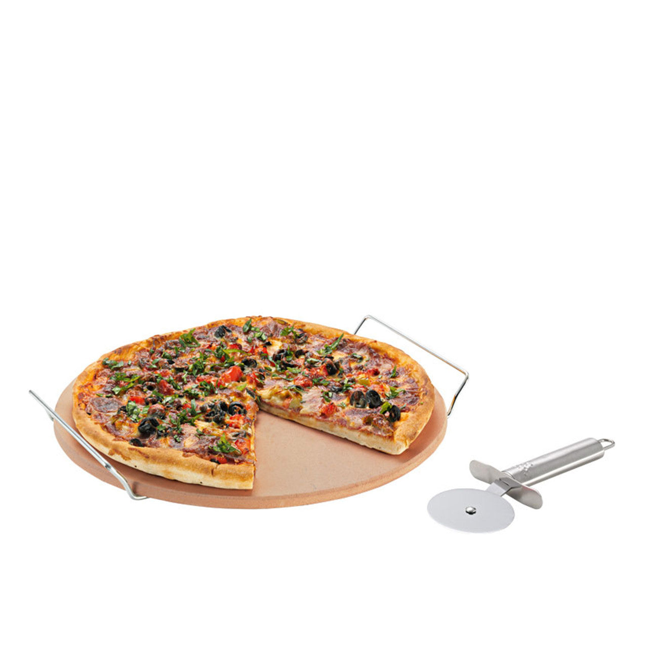 Pizza Stone With Rack - 33cm with Pizza Cutter