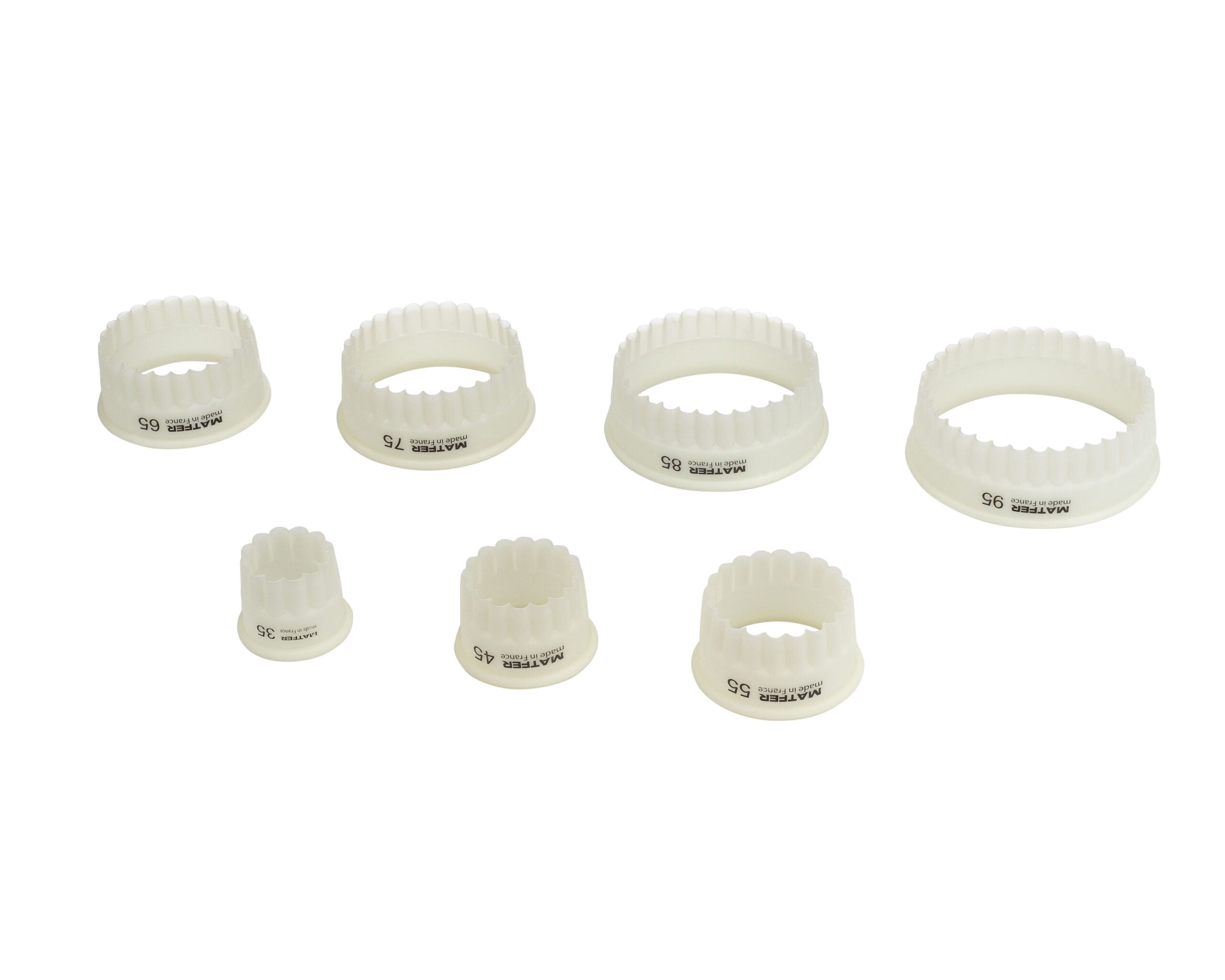 Matfer Bourgeat 150102 7-Piece Exoglass Round Non-Stick Fluted Pastry Cutter Set