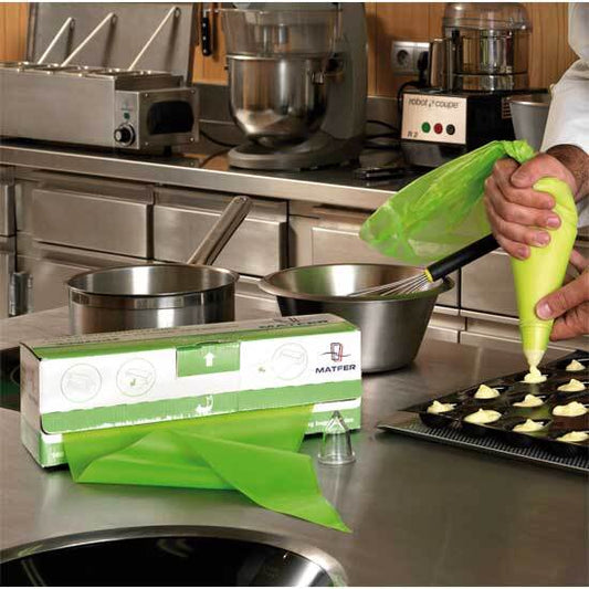 Matfer Bourgeat Disposable Pastry Bags - Large, Green, Roll of 100 - Kitchenly