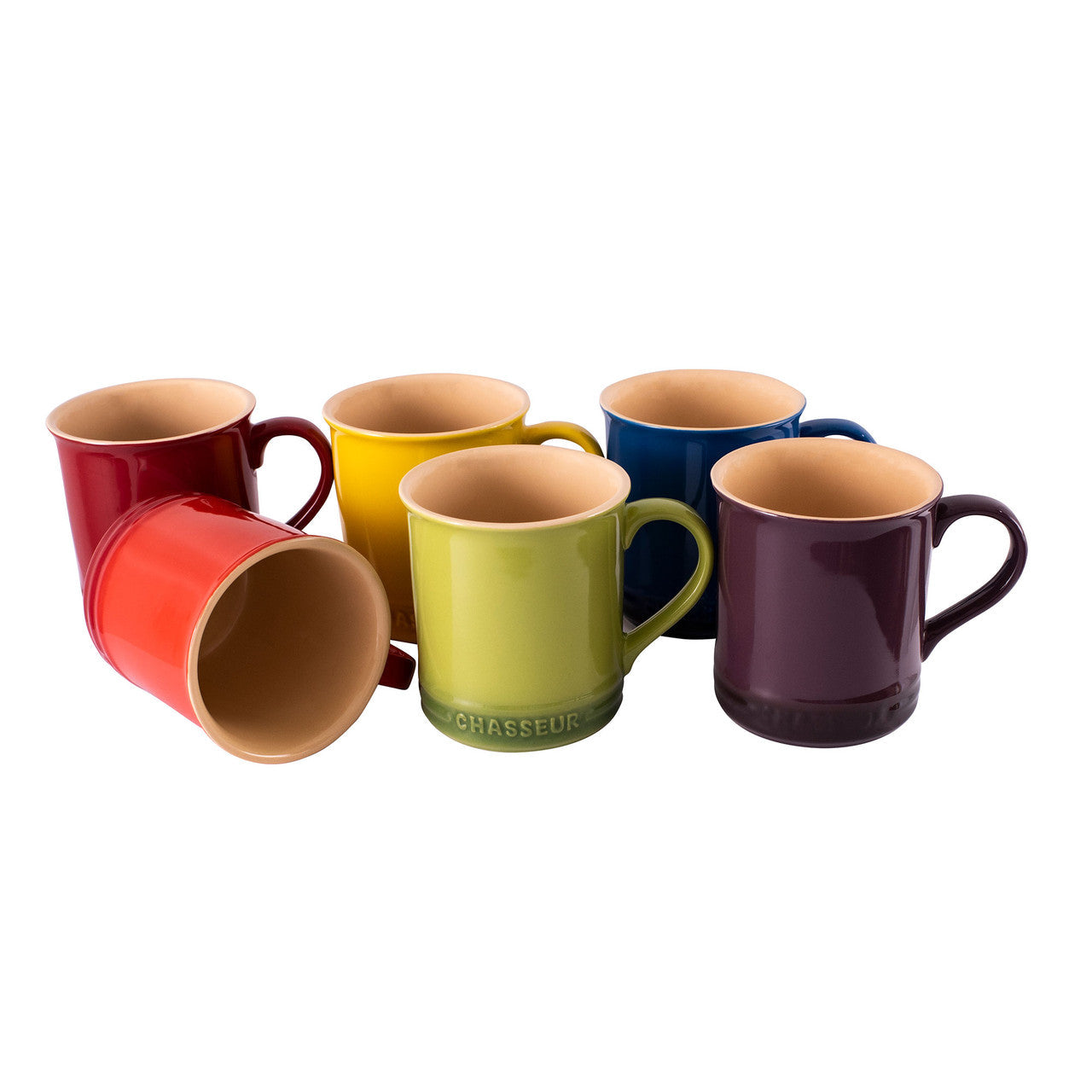 Macaron Vivid 6-Piece Mug Set (Bordeaux / Red / Yellow / Apple / Blue / Plum)