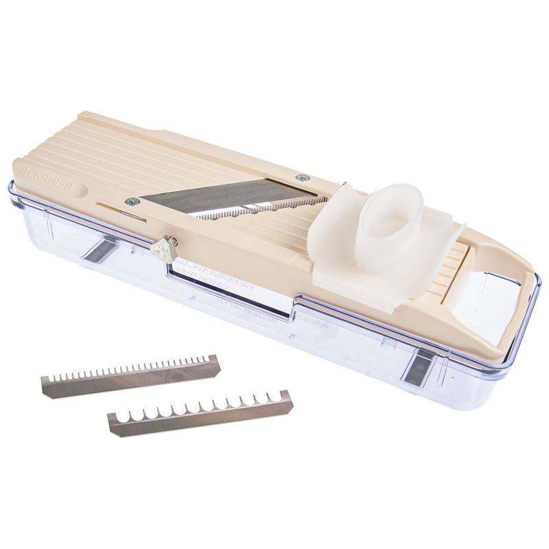 Benriner – No. 2 Vegetable Slicer 64mm – Thickness 0.3mm 5mm Interchange Blades and Catch Box Ivory (Made in Japan)