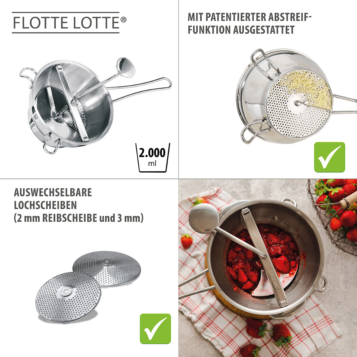 Food mill, 2 exch. discs ORIGINAL FLOTTE LOTTE®