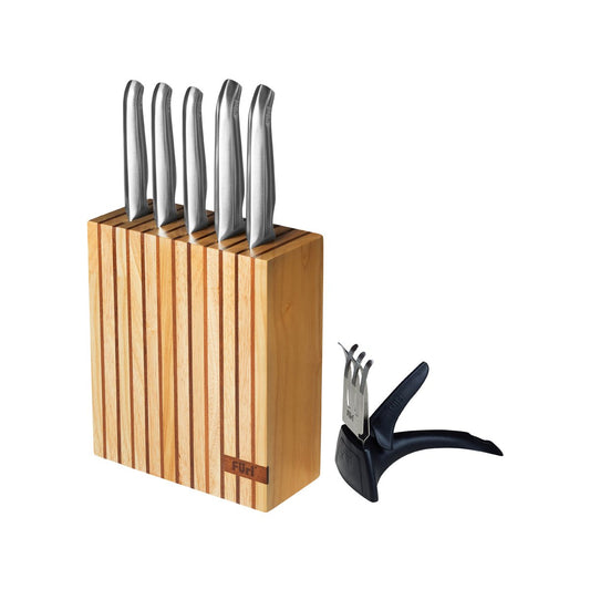 Furi Rubberwood 7pc Block Set With Sharp 9/15x2 /17/20cm - Kitchenly