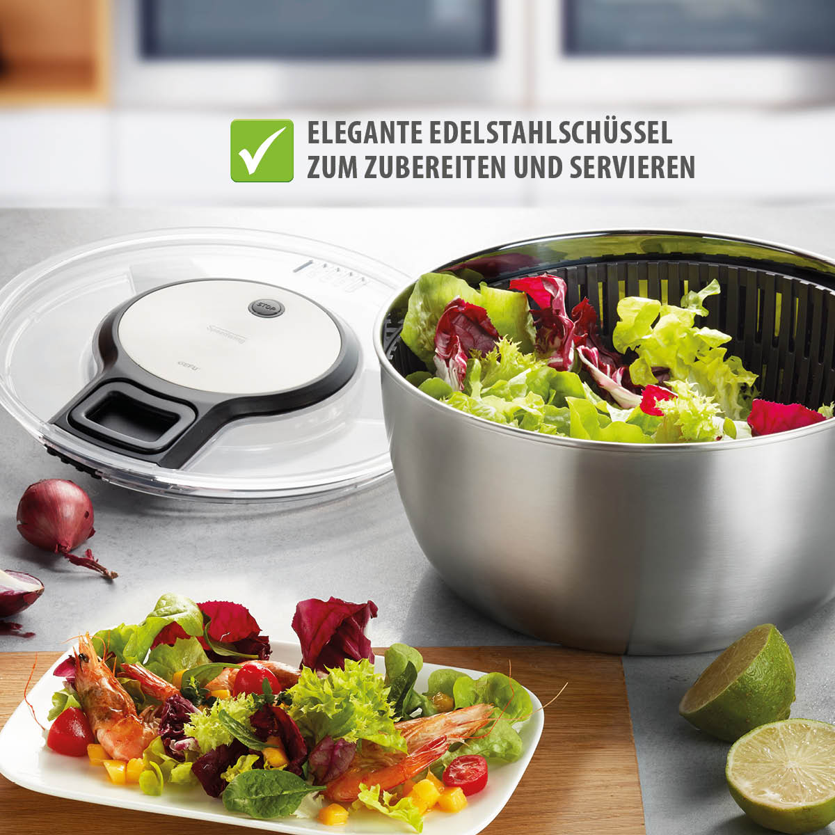 Salad spinner SPEEDWING®, stainless steel, 5 L