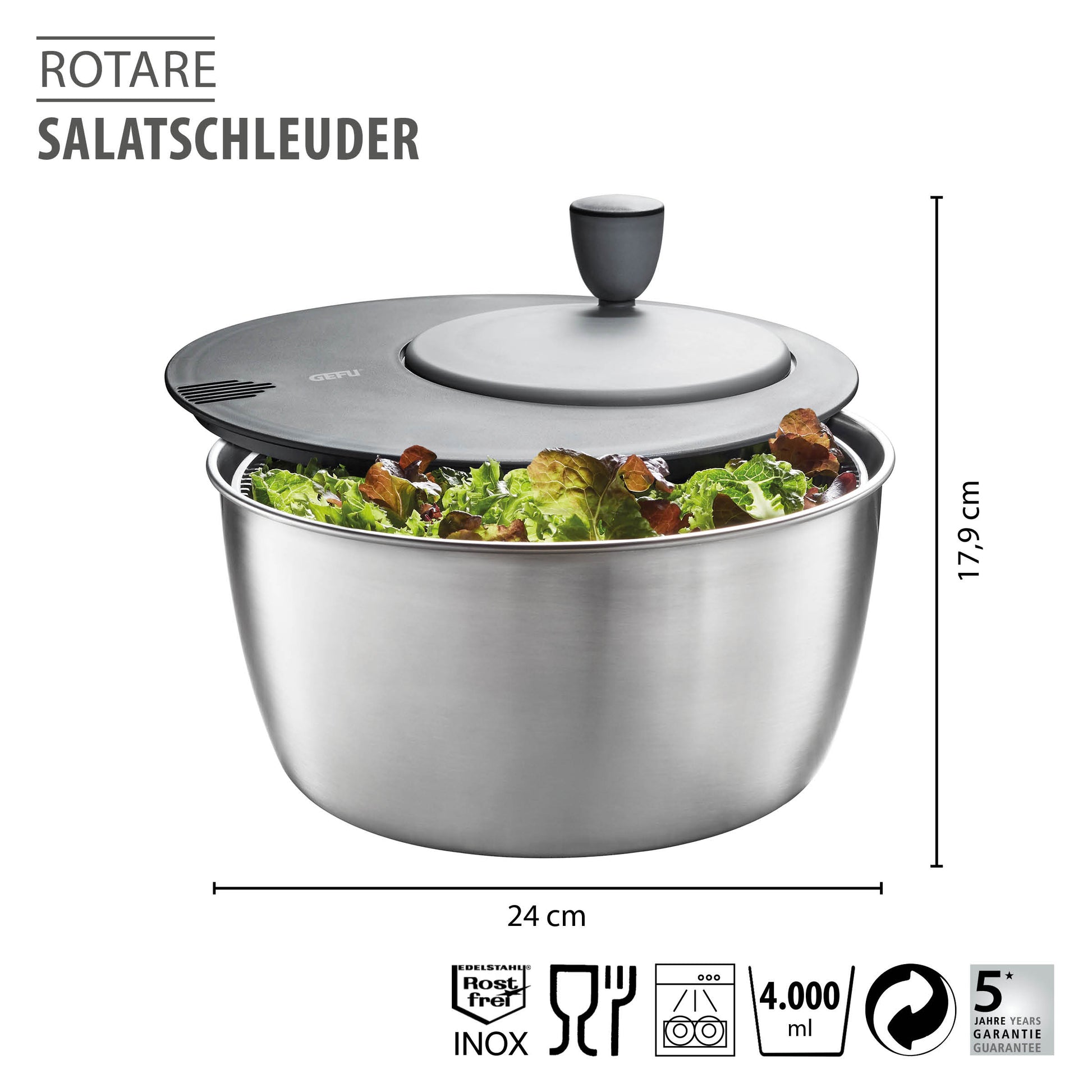 Salad spinner ROTARE, stainless steel, 4 L
