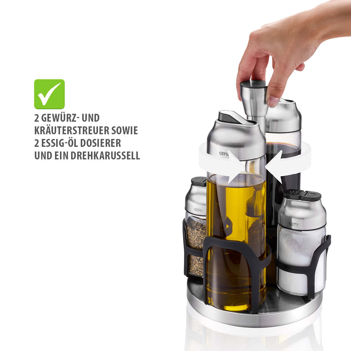 Vinegar-oil and spice cruet stand KIPPO, 5-piece