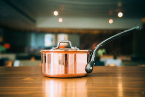 Matfer Bourgeat Copper Saucepan - 240mm, Stainless Steel Interior, Cast Iron Handle