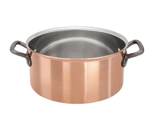 Matfer Bourgeat Copper Casserole - 240mm, Stainless Steel Interior, Cast Iron Handle