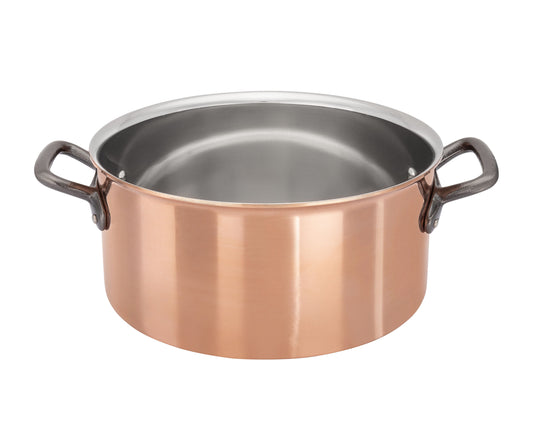 Matfer Bourgeat Copper Casserole - 240mm, Stainless Steel Interior, Cast Iron Handle