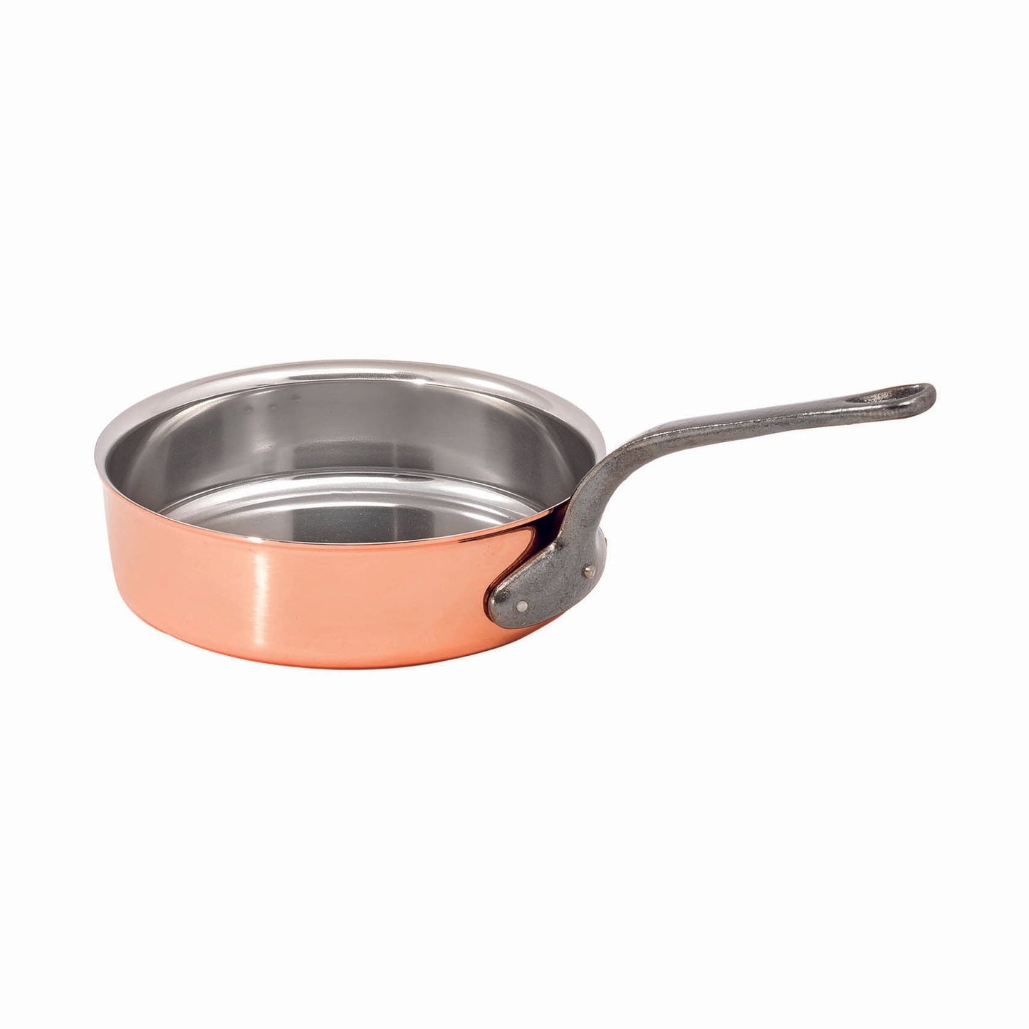 Matfer Bourgeat Copper Saute Pan - 240mm, Stainless Steel Interior, Cast Iron Handle