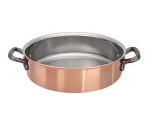 Matfer Bourgeat Copper Sauteuse - 240mm, Stainless Steel Interior, Cast Iron Handles